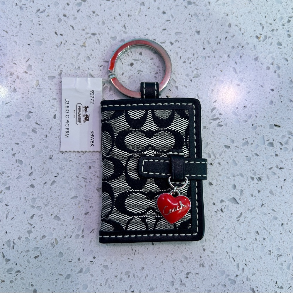 NWT Coach Signature C Photo Frame keychain with heart charm
